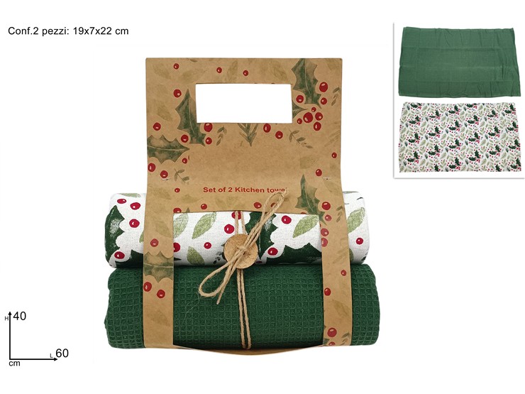 TOVAGLIETTE CUCINA NAT.COTONE VERDE Pz.2 - Natale > Tavola > Tovagliette - Ingrosso B2B Magazzini Scatigna