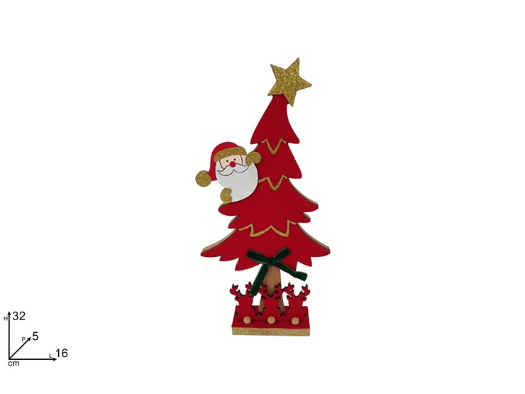 ALBERO LEGNO C/VELL.ROSSO C/VISO BABBO98 - Natale > Babbo Natale > Varie - Ingrosso B2B Magazzini Scatigna