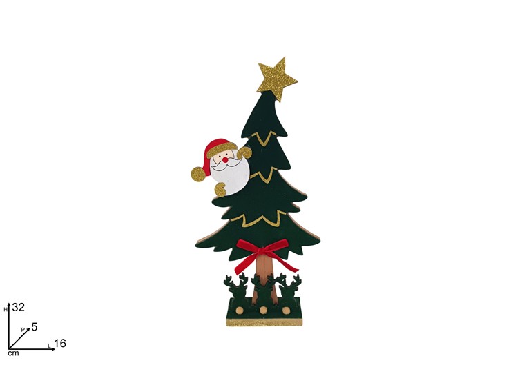ALBERO LEGNO C/VELL.VERDE C/VISO BABBO98 - Natale > Babbo Natale > Varie - Ingrosso B2B Magazzini Scatigna