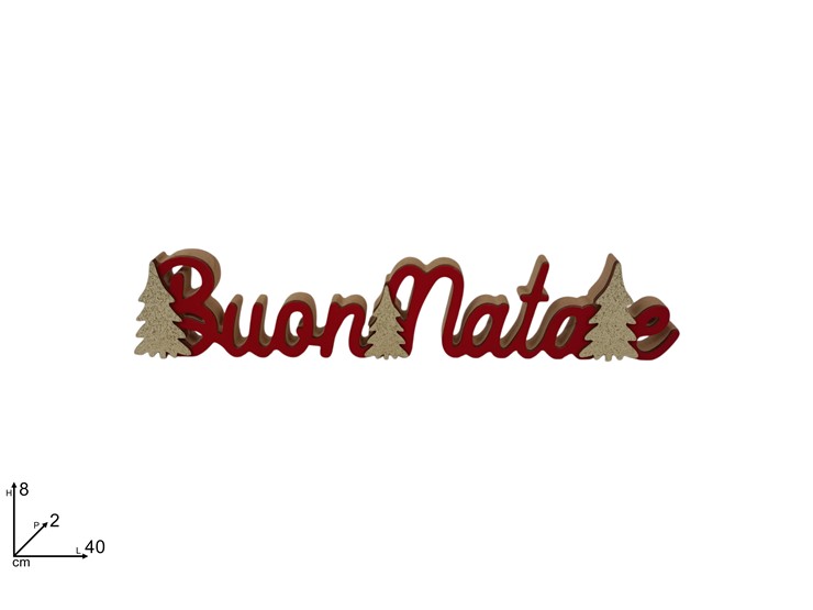 DECOR.SCRITTA LEGNO BUON NATALE ROSS.VEL - Natale > Decorazioni Da Interno > Soprammobili Legno - Ingrosso B2B Magazzini Scatigna