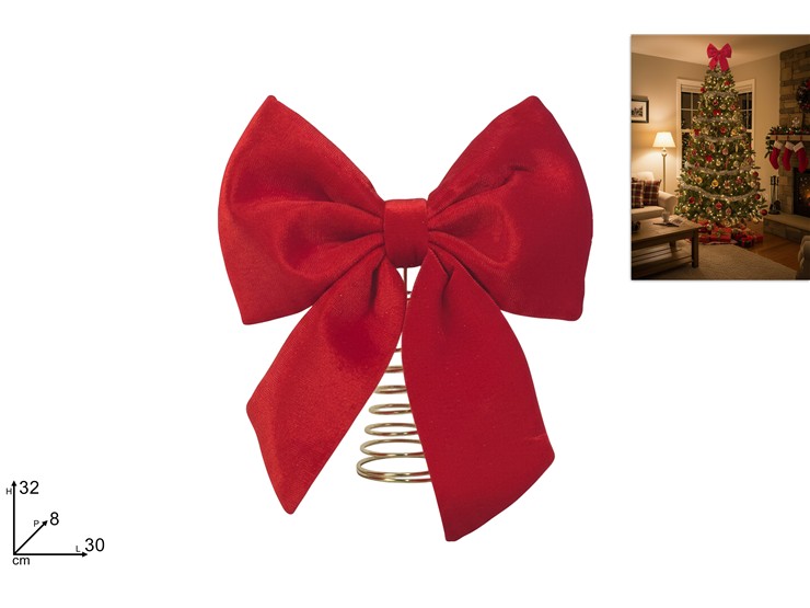 PUNTALE FIOCCO ROSSO VELLUTO Cm.30 YSC25 - Natale > Fiocchi > Fiocchi Puntale - Ingrosso B2B Magazzini Scatigna