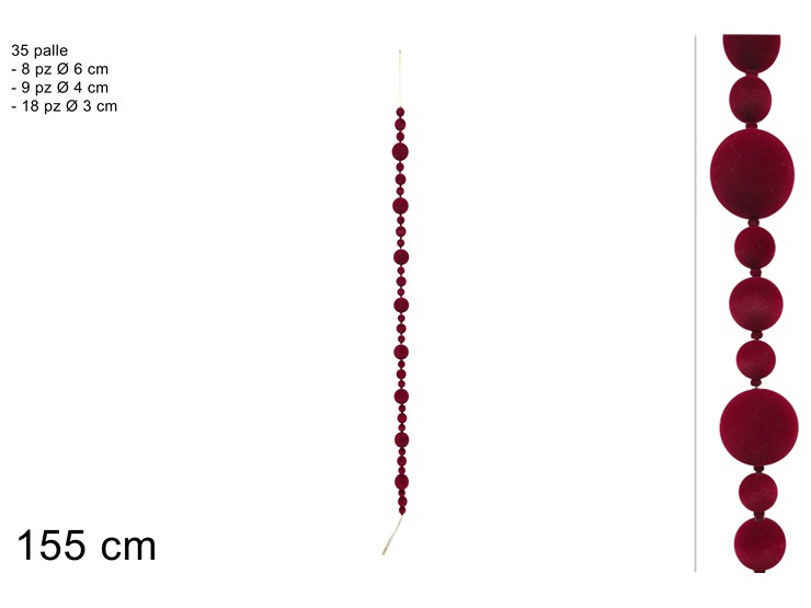 GHIRLANDA 155cm C/PALLE VELL.BORDEAUX 13 - Natale > Ghirlande E Fili > Fili - Ingrosso B2B Magazzini Scatigna