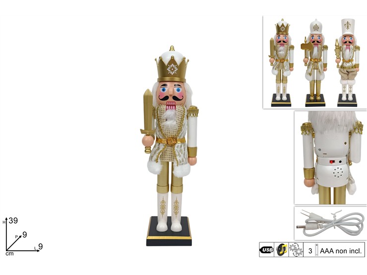 SOLDATO SCHIACCIANOCI ORO/BIANCO Cm39 06 - Natale > Decorazioni Da Interno > Personaggi - Ingrosso B2B Magazzini Scatigna