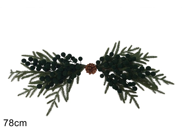 FASCINA PIGNA C/BACCHE VERDI VELL.Cm.78 - Natale > Ghirlande E Fili > Fascine Bacche - Ingrosso B2B Magazzini Scatigna