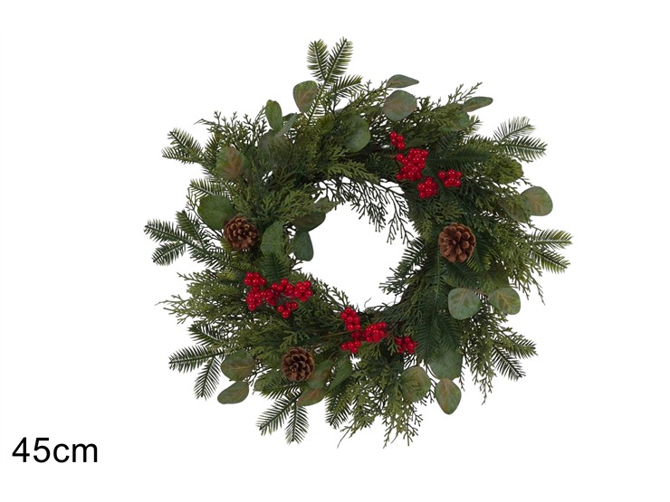 DIETROPORTA NATAL.C/PIGNE  Cm.45 25-822 - Natale > Dietroporta E Vetrofanie > Ghirlande A Corona - Ingrosso B2B Magazzini Scatigna