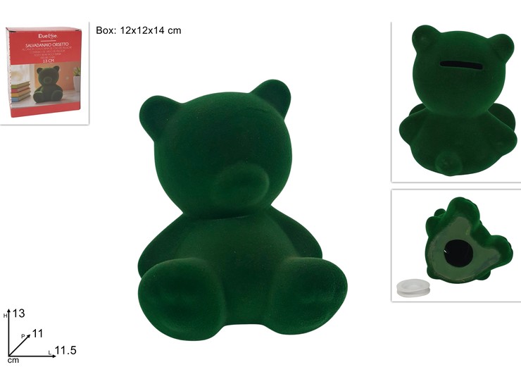 ORSETTO SALVADANAIO EFF.VELL.VERDE Cm.13 - Preordine Natale > Gadget - Ingrosso B2B Magazzini Scatigna