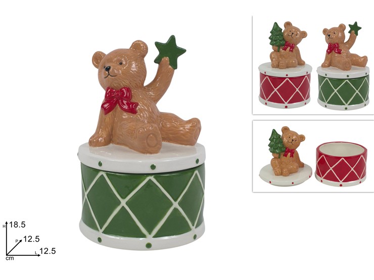 COFANETTO ORSETTO SU TAMBURO 2ASS.25H301 - Natale > Tavola > Ceramica - Ingrosso B2B Magazzini Scatigna