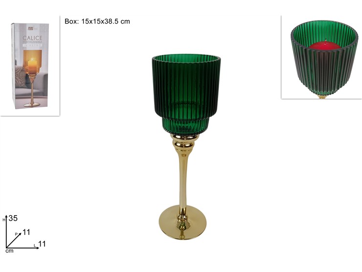 CALICE PORTACANDELA VETRO VERDE AT225012 - Natale > Portacandele > Vetro - Ingrosso B2B Magazzini Scatigna