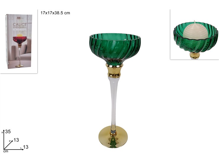 CALICE PORTACANDELA VETRO VERDE AT225013 - Natale > Portacandele > Vetro - Ingrosso B2B Magazzini Scatigna
