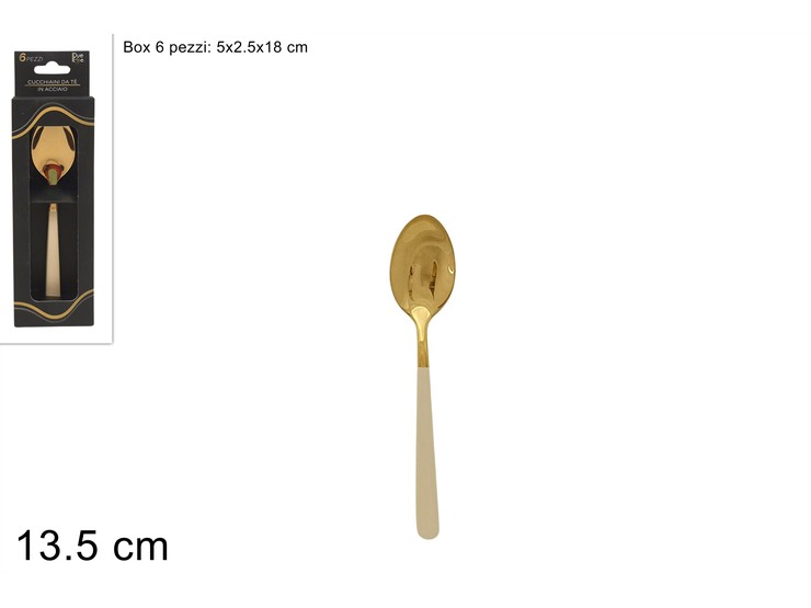 CUCCHIAINI TE' IN ACCIAIO ORO/BEIGE Pz.6 - Natale > Tavola > Posate In Metallo - Ingrosso B2B Magazzini Scatigna