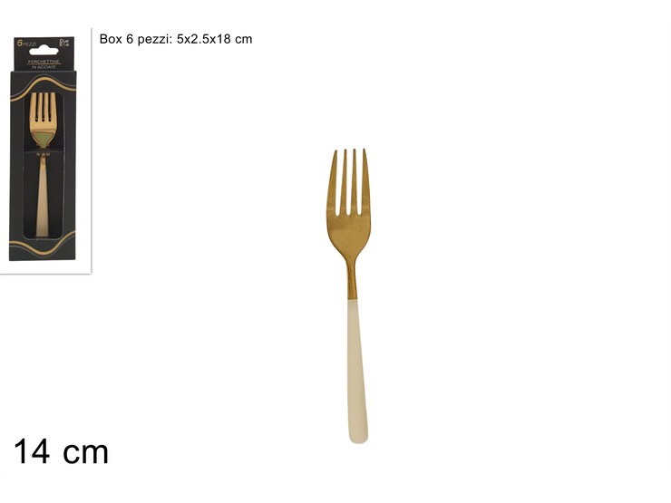 FORCHETTINE IN ACCIAIO ORO/BEIGE Pz.6 - Natale > Tavola > Posate In Metallo - Ingrosso B2B Magazzini Scatigna