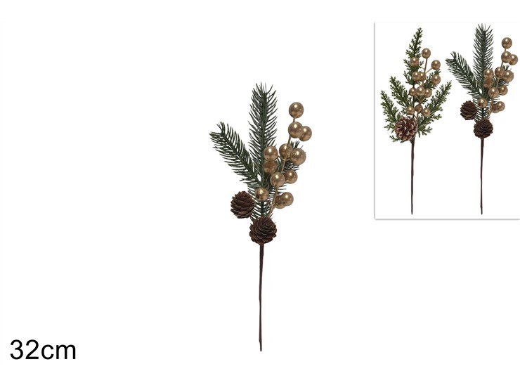 STELO BACCHE ORO Cm.32 2ASS.W10-26445A/G - Natale > Bacche E Fiori > Spilloni Bacche Piccole - Ingrosso B2B Magazzini Scatigna
