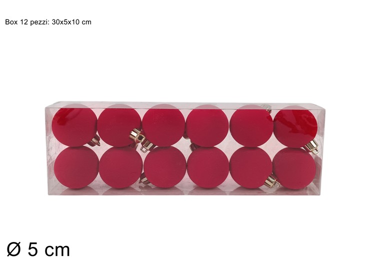 PALLE FLOCCATE ROSSE 5cm 12pz 2A12E04/64 - Preordine Natale > Addobbi Albero > Appendini - Ingrosso B2B Magazzini Scatigna