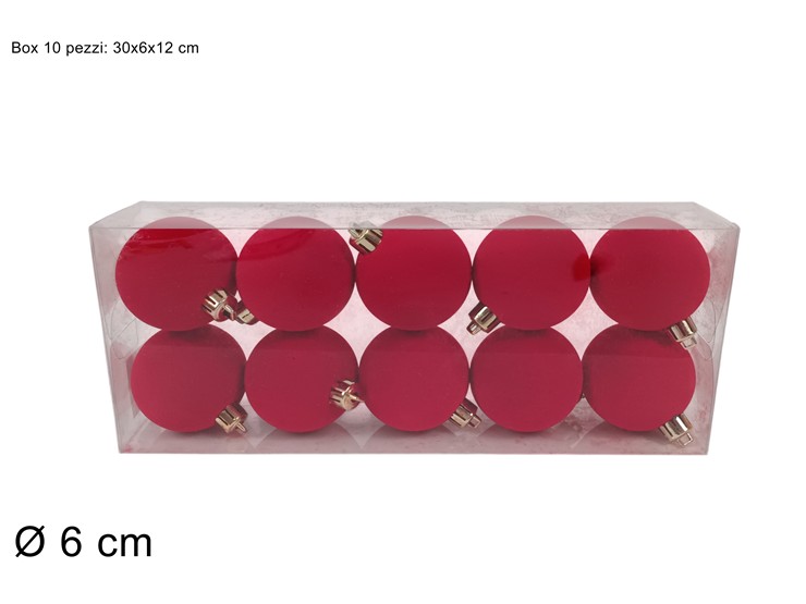 PALLINE EFF.FLOCC.ROSSA 6cm.10pz.2A10E05 - Natale > Sfere > Floccate Rosse - Ingrosso B2B Magazzini Scatigna