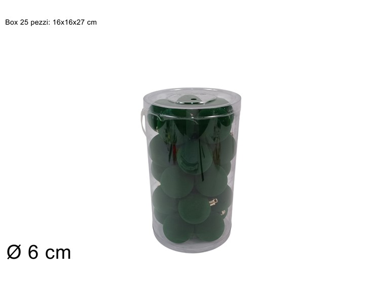 PALLINE FLOCC VERDE 6cm25pzBOX3A25E05/SS - Preordine Natale > Addobbi Albero > Appendini - Ingrosso B2B Magazzini Scatigna