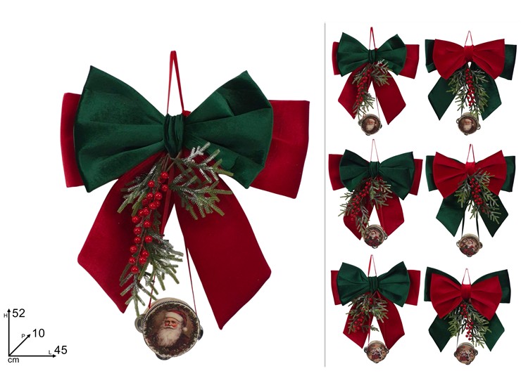 FIOCCO ROSS VERDE C/RAMOBACCHE E TAMBass - Preordine Natale > Fiocchi > Fiocchi Velluto - Ingrosso B2B Magazzini Scatigna