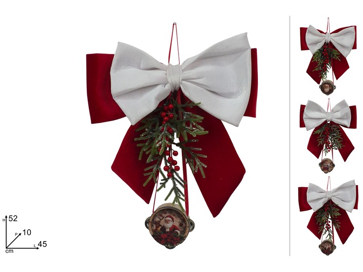 FIOCCO ROSSO E BIANCO C/RAMO BACCHE TAMB - Natale > Dietroporta E Vetrofanie > Decorazioni Varie - Ingrosso B2B Magazzini Scatigna