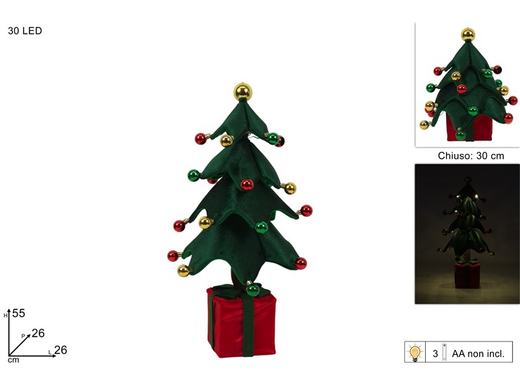 ALBERO IN TESSUTO C/PALLINE Cm55 C/30LED - Natale > Decorazioni Da Interno > Alberelli Arredo - Ingrosso B2B Magazzini Scatigna