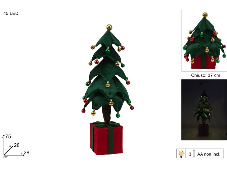 ALBERO IN TESSUTO C/PALLINE Cm75 C/45LED - Natale > Decorazioni Da Interno > Alberelli Arredo - Ingrosso B2B Magazzini Scatigna