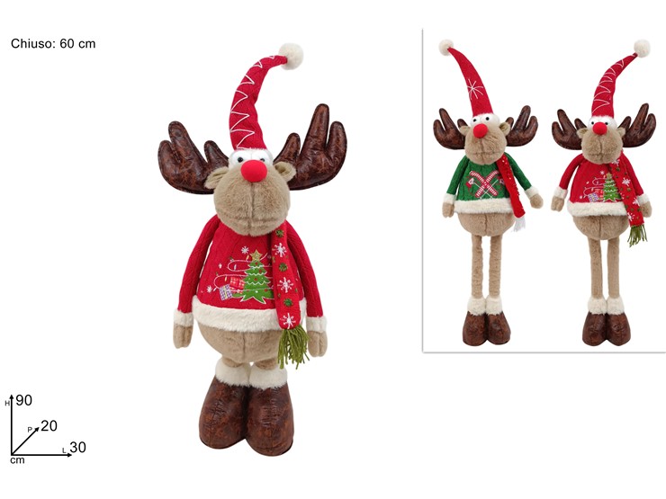 RENNA NATAL ESTENS C/VEST ROS/VER90cm - Preordine Natale > Decorazioni Grande Formato > Vari - Ingrosso B2B Magazzini Scatigna
