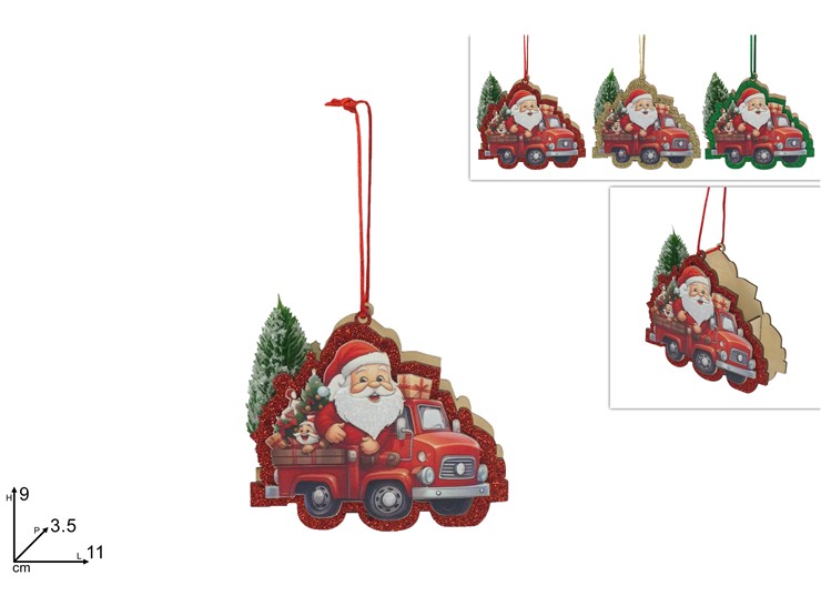 APPEND.FURGONCINO C/BABBO NATALE LEGNO34 - Natale > Appendini Albero > Appendini Legno - Ingrosso B2B Magazzini Scatigna