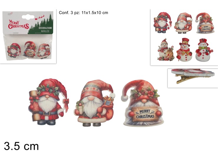 SOGGETTI NATALIZI LEGNO Pz.3 C/PINZ.2530 - Natale > Babbo Natale > Varie - Ingrosso B2B Magazzini Scatigna