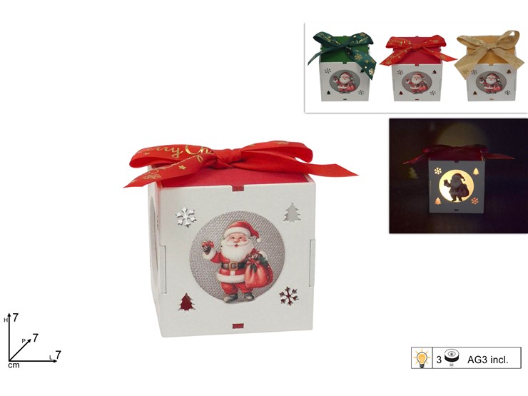 SCATOLA LEGNO C/LUCE 3COLORI SD25176 - Natale > Babbo Natale > Personaggi - Ingrosso B2B Magazzini Scatigna