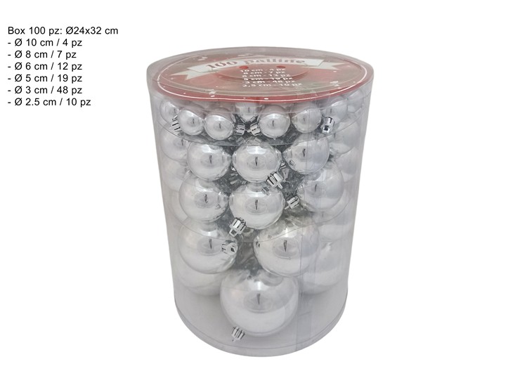 PALLINE SILVER LUCIDE 6MIS.Pz.100 251121 - Natale > Sfere > Lucide - Ingrosso B2B Magazzini Scatigna
