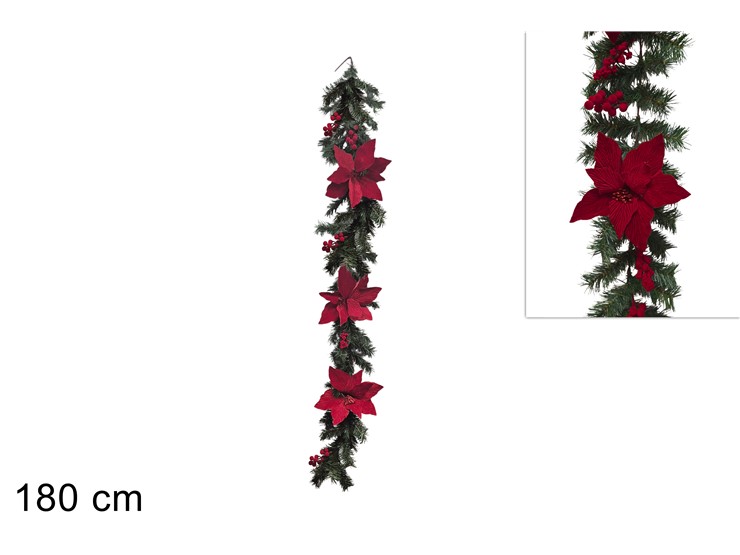 GHIRLANDA BACCHE EFF.VEL.BORDEAUX Cm.180 - Natale > Ghirlande E Fili > Con Fiori - Ingrosso B2B Magazzini Scatigna