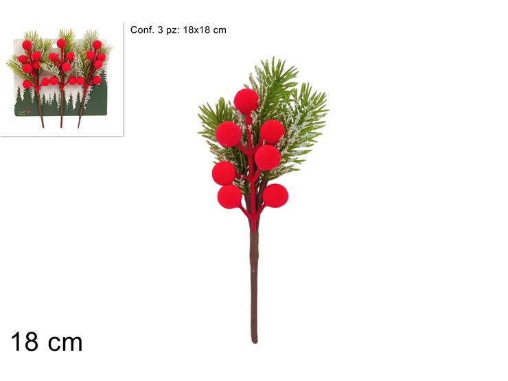 CHIUDIPACC.SPILLONE BACCHE VEL.ROSSO Pz3 - Natale > Bacche E Fiori > Spilloni Bacche Piccole - Ingrosso B2B Magazzini Scatigna