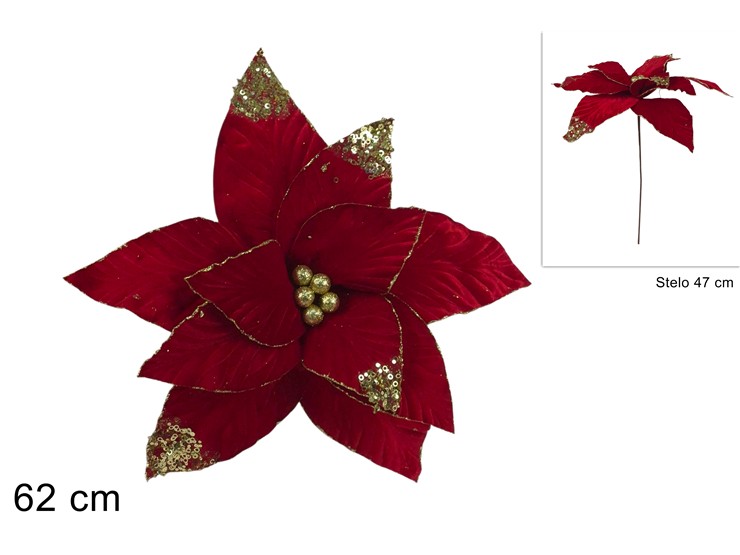 STELO FIORE Cm.62 EFF.VELLUTO ROSSO C/PA - Natale > Bacche E Fiori > Spilloni Fiori - Ingrosso B2B Magazzini Scatigna