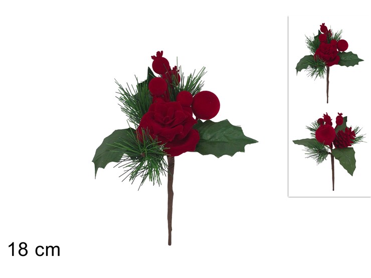 SPILLONE Cm.18 C/BACCHE EFF.VELLUTO BORD - Natale > Bacche E Fiori > Spilloni Bacche Piccole - Ingrosso B2B Magazzini Scatigna