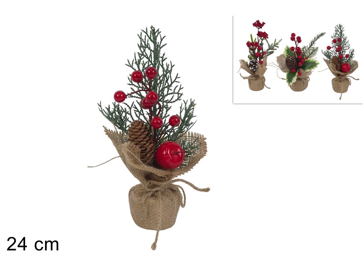 PIANTA C/BACCHE E PIGNE 3ASS.TYD-25B39Y/ - Natale > Alberi > Alberelli - Ingrosso B2B Magazzini Scatigna