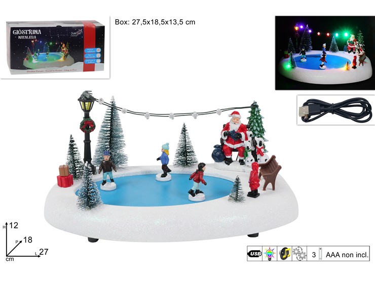 GIOSTRINA LAGHETTO GHIACCIATO C/PERS.039 - Natale > Giostrine > Batteria E Usb - Ingrosso B2B Magazzini Scatigna