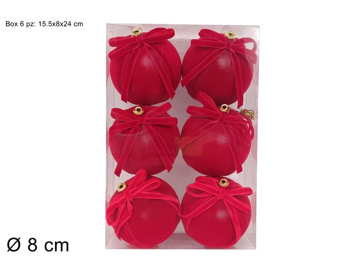 PALLA 8cm EFFVELROSSOC/FIOCCO 6pzZZC452B - Preordine Natale > Addobbi Albero > Appendini - Ingrosso B2B Magazzini Scatigna
