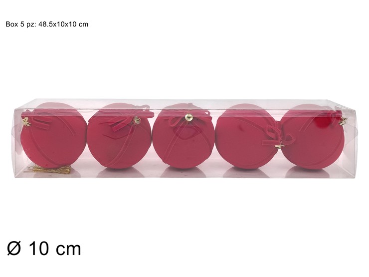 PALLA 10cm EFFVELROSSOC/FIOCCO 5pzZZC452 - Preordine Natale > Addobbi Albero > Appendini - Ingrosso B2B Magazzini Scatigna