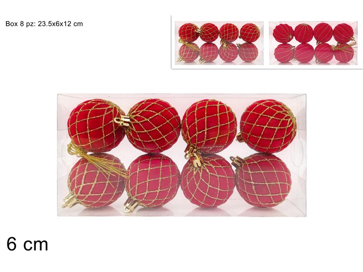 PALLA 6cm EFFVELROSSOC/GLITTER 8pz2assZL - Preordine Natale > Addobbi Albero > Appendini - Ingrosso B2B Magazzini Scatigna