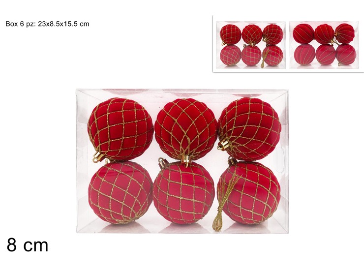 PALLA 8cm EFFVELROSSOC/GLITTER6pz2ass ZL - Preordine Natale > Addobbi Albero > Appendini - Ingrosso B2B Magazzini Scatigna