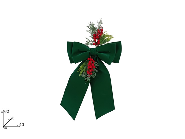 DOPPIO FIOCCO EFF.VELL.VERDE C/RAM.4062 - Natale > Fiocchi > Verde - Ingrosso B2B Magazzini Scatigna
