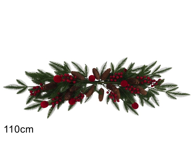 FASCINA Cm110 C/BACCHE PIGNE VELL.ROSSO - Natale > Ghirlande E Fili > Fascine Bacche - Ingrosso B2B Magazzini Scatigna
