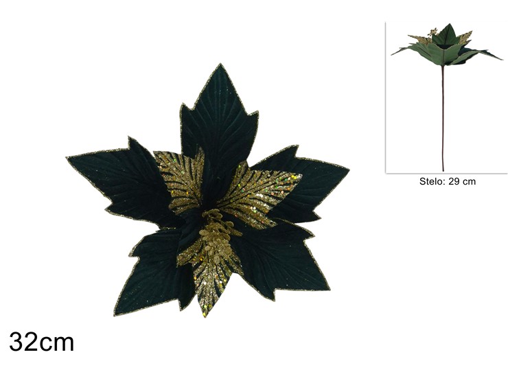 STELO FIORE Cm32 EFF.VELL.VERDE C/GLITTE - Natale > Bacche E Fiori > Spilloni Fiori - Ingrosso B2B Magazzini Scatigna