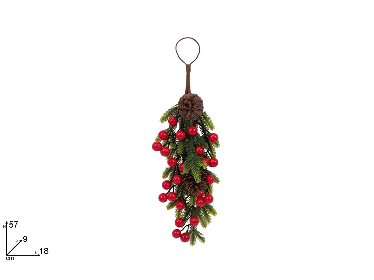 RAMO PVC CON PIGNE E BACCHE L47638-23R - Natale > Dietroporta E Vetrofanie > Grappoli - Ingrosso B2B Magazzini Scatigna