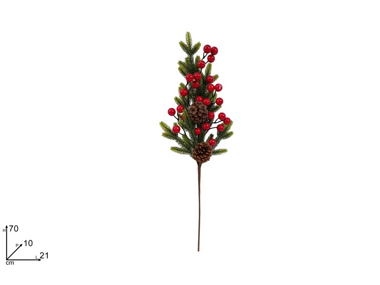 RAMO PVC CON PIGNE E BACCHE P53716-28R - Natale > Bacche E Fiori > Spilloni Bacche - Ingrosso B2B Magazzini Scatigna