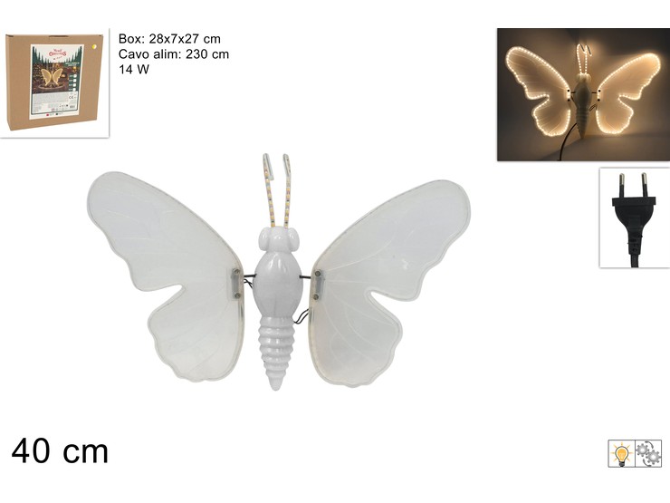 FARFALLA LUMIN.BIANCO CALDO Cm.40 C/MOV. - Natale > Luci Varie > Forme Luminose - Ingrosso B2B Magazzini Scatigna