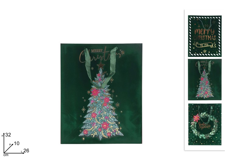 BUSTA REG.EFF.VELL.VERDE 3ASS.322610 3 - Natale > Confezionamento > Buste Regalo - Ingrosso B2B Magazzini Scatigna