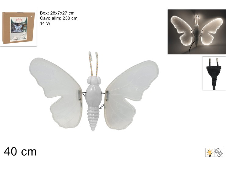 FARFALLA LUMIN.BIANCO FREDDO Cm.40 C/MOV - Natale > Luci Varie > Forme Luminose - Ingrosso B2B Magazzini Scatigna