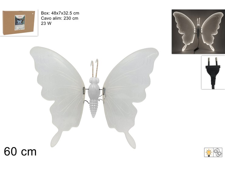 FARFALLA LUMIN.BIANCO FREDDO Cm.60 C/MOV - Natale > Luci Varie > Forme Luminose - Ingrosso B2B Magazzini Scatigna