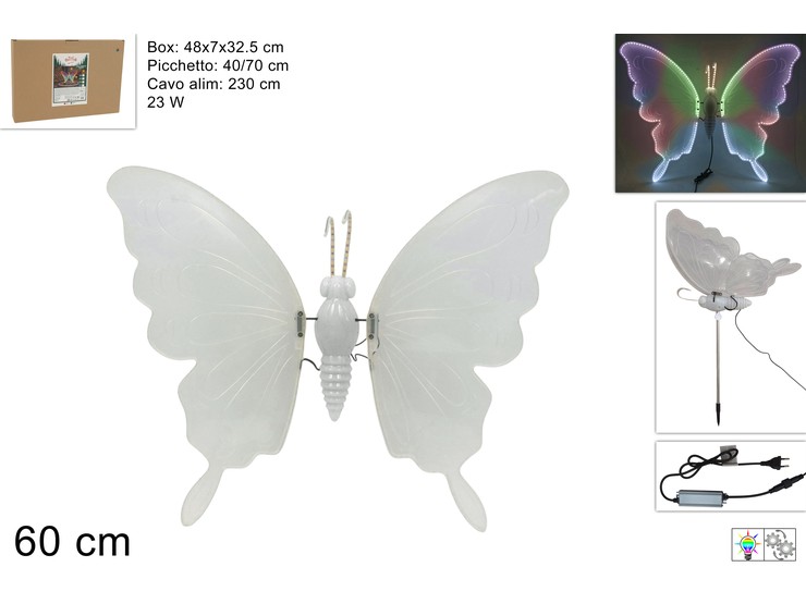 FARFALLA LUMIN.MULTICOLOR Cm.60 C/MOV.69 - Natale > Luci Varie > Forme Luminose - Ingrosso B2B Magazzini Scatigna