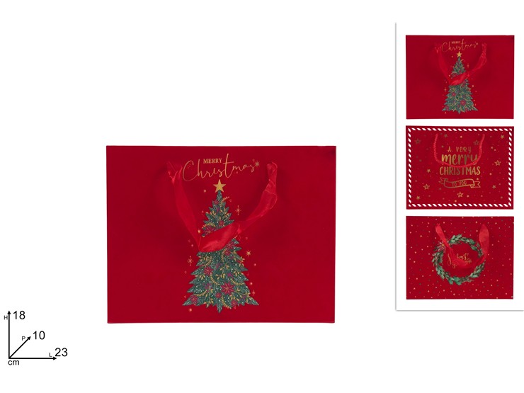 BUSTA REG.ORIZ.EFF.VELL.ROSSO 3AS.2318 - Natale > Confezionamento > Buste Regalo - Ingrosso B2B Magazzini Scatigna