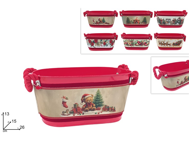 CESTA OVALE METALLO ROSSA C/MAN.261513 - Natale > Decorazioni Da Interno > Latta - Ingrosso B2B Magazzini Scatigna